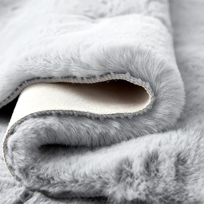 ORINOVA Faux Rabbit Fur Washable Rugs for Bedroom Light Grey Fluffy Rug for Living Room Non Slip Faux Fur Rug for Hallway 2x6 Shaped Rugs