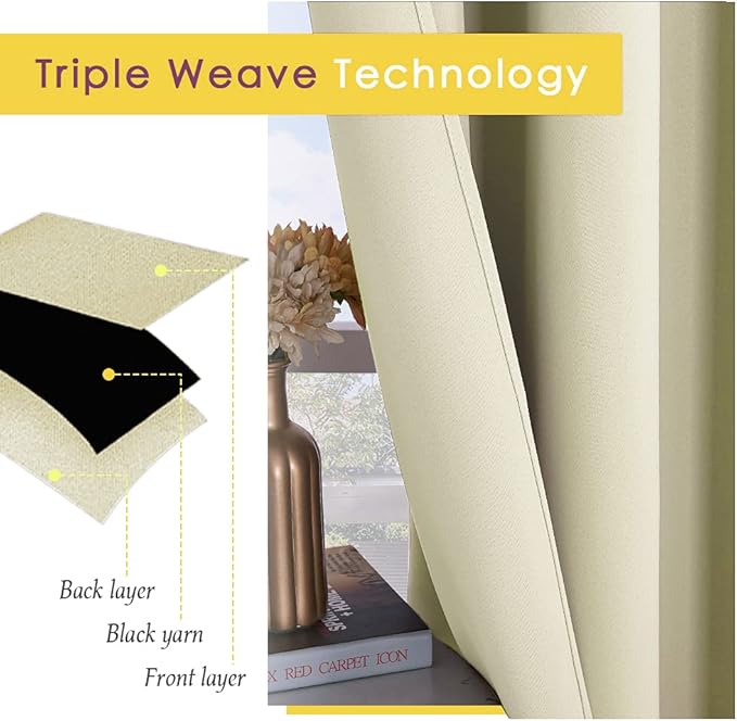 NICETOWN Blackout Beige Curtains 80 inch Long for Bedroom, Set of 2, W34 x L80, Thermal Insulated Solid Grommet Vertical Drapes Room Darkening Drapes for Living Room