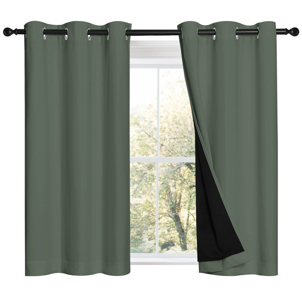 NICETOWN Dark Mallard 100% Blackout Curtains 45 inches Long, 2 Thick Layers Completely Blackout Window Treatment Thermal Insulated Lined Drapes for Small Window (1 Pair, 42 inches Width Each Panel)