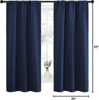 NICETOWN Bedroom Curtains Blackout Draperies, Home Decorations Thermal Insulated Solid Pole Top Blackout Drapes for Living Room (Navy, 1 Pair, 34-inch W x 63-inch L)