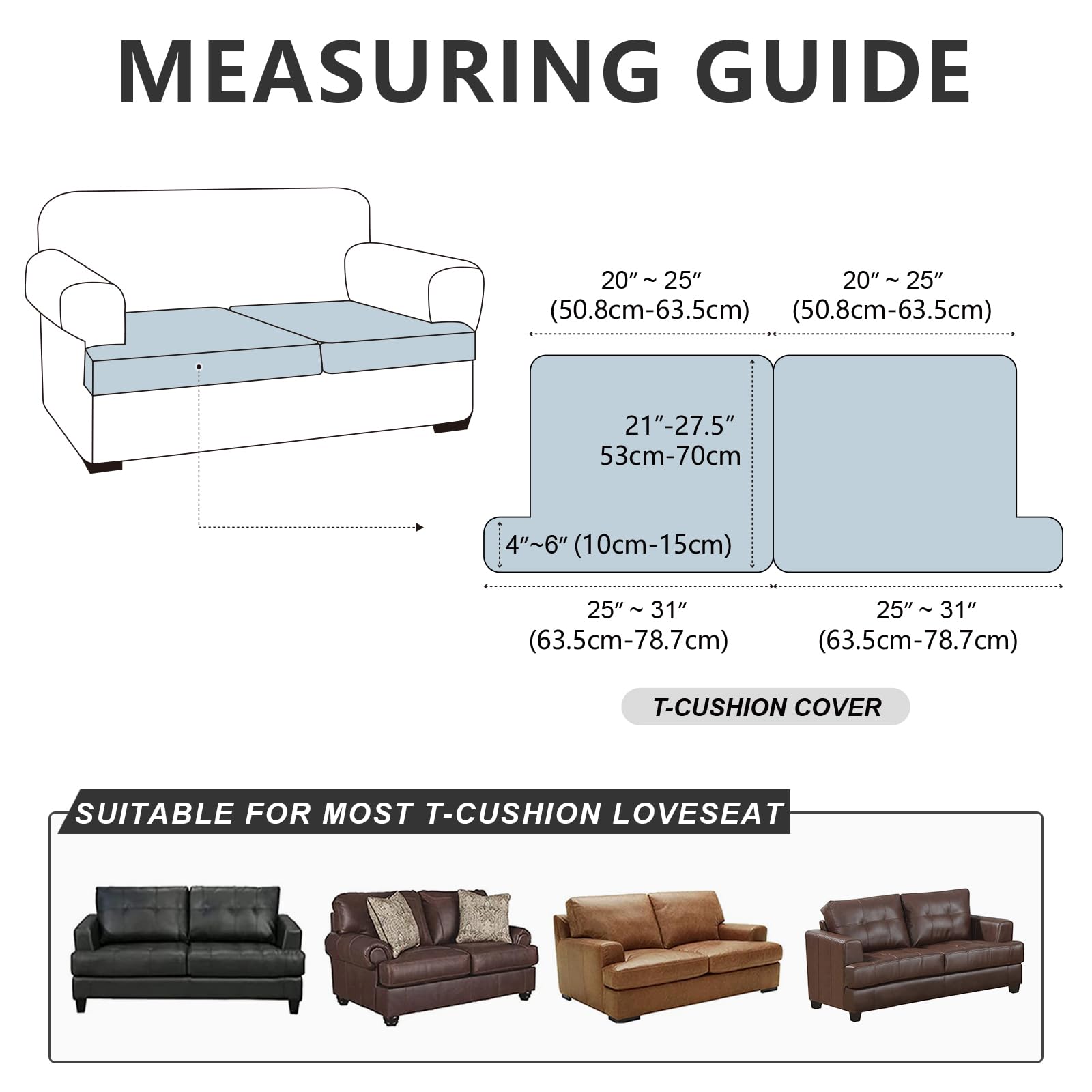 ANARACHON Leather Look Couch Cushion Covers Sofa Seat Slipcovers Sets Couches Furniture Protector for Sectional Armchair Loveseat Pets Kids Stretch Spandex Fabric (2 T-Cushion Loveseat, Black)