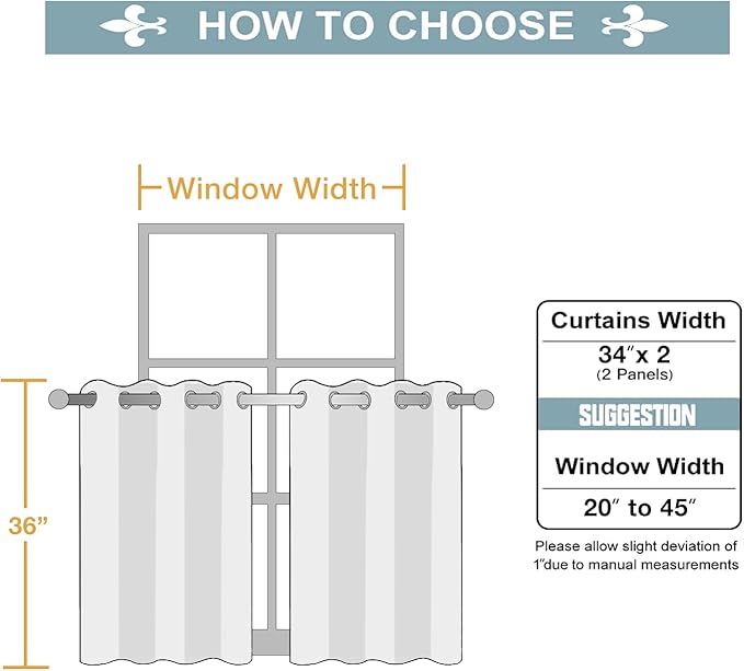 ChrisDowa Small Blackout Curtains for Kitchen and Bedroom 36 Inches Long