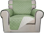 PureFit Reversible Quilted Sofa Cover, Water Resistant Slipcover Furniture Protector, Washable Couch Cover with Non Slip and Elastic Straps for Kids, Dogs, Pets (Chair, Sage Green/Ivory)