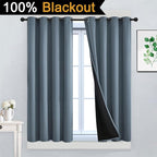Yakamok 100% Blackout Lined Panels, Room Darkening Thermal Insulated Blackout Curtains for Bedroom, Heat Blocking Drapes for Living Room(52Wx45L, Stone Blue, 2 Panels)