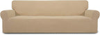 Easy-Going Stretch 4 Seater Sofa Slipcover 1-Piece Sofa Cover Furniture Protector Couch Soft with Elastic Bottom for Kids, Polyester Spandex Jacquard Fabric Small Checks Sand