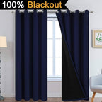 Yakamok 100% Blackout Curtains with Black Lined Thermal Insulated Room Darkening Curtains for Living Room(52Wx96L, Navy Blue, 2 Panels)
