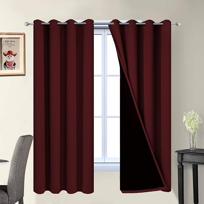 Yakamok Burgundy Red Blackout Curtains 63 Inches Long for Bedroom 52" Wide
