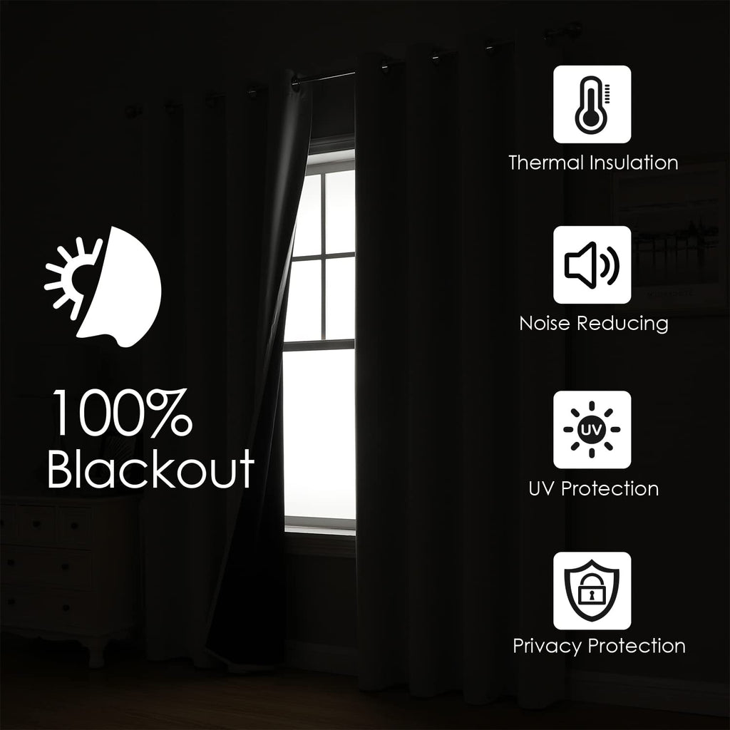 ChrisDowa 100% Blackout Curtains for Bedroom 102 Inches Long 2 Panels Set