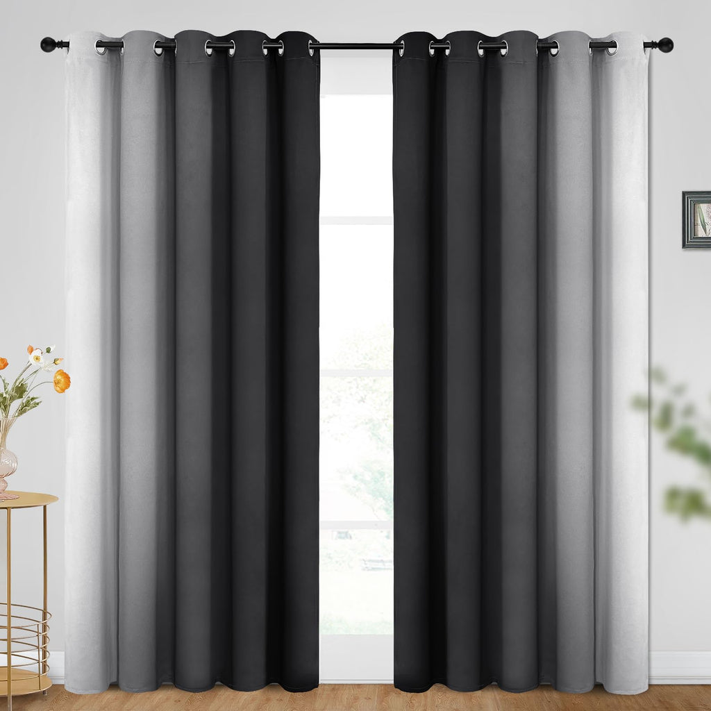 SimpleHome Ombre Black to Grey White Curtains for Living Room 62Wx84L