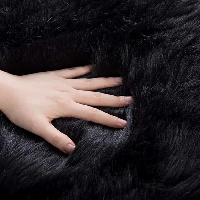 ORINOVA Black Shag Faux Fur 4x6 Area Rugs for Bedroom Washable Fuzzy Sheepskin Fur Rug for Living Room Nursery Rug