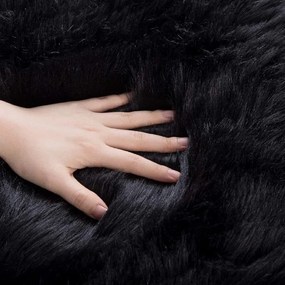 ORINOVA Black Rug for Bedroom 5x7 Area Rugs for Living Room Washable Shaggy Sheepskin Fluffy Fur Rug for Girl Room Rectangle Nursery