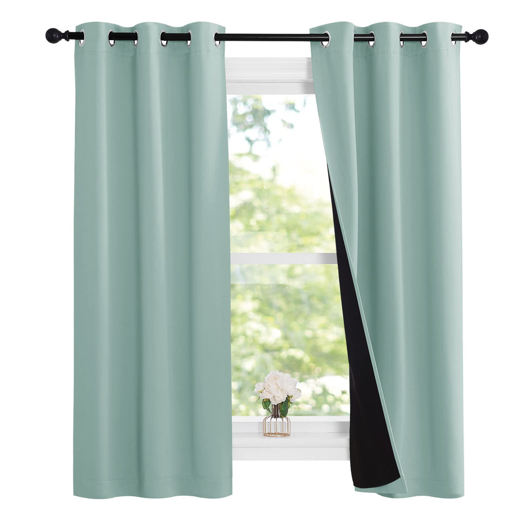 NICETOWN Aqua Blue 100% Blackout Lined Curtains, 2 Thick Layers Narrow Wide Window Treatment Panels Thermal Insulated Drapes for Kitchen Small Window (1 Pair, 37" Width x 63" Length Each Panel)