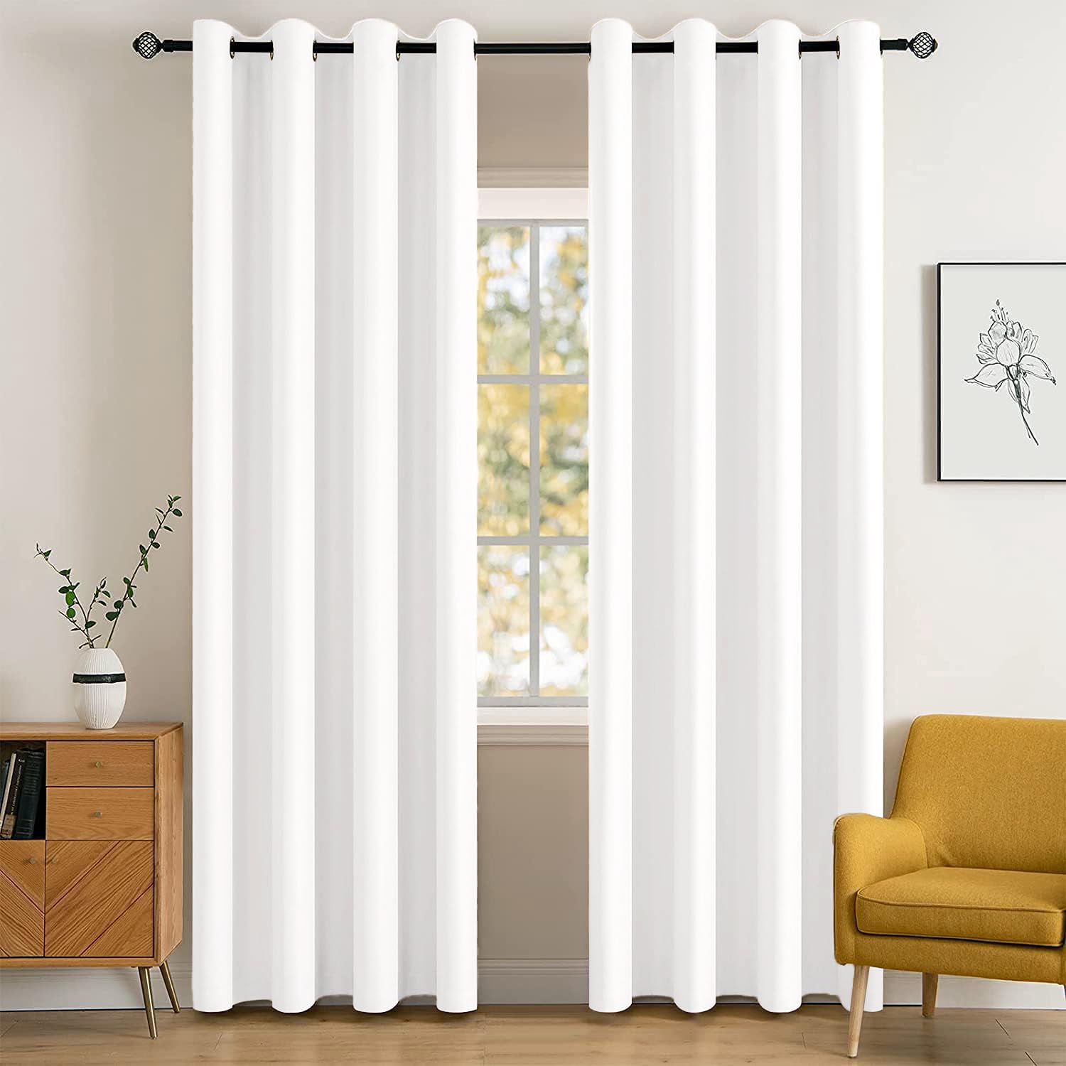 MIULEE Pure White Blackout Bedroom Curtains Drapes 72 Inch Long 52"x72"