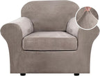 H.VERSAILTEX Rich Stretch 2 Piece Chair Cover Chair Slipcover Sofa Cover Furniture Protector Couch Soft with Elastic Bottom Chair Couch Cover with Arms Width Up to 49 Inch(Chair, Taupe)