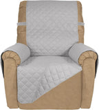 PureFit Reversible Quilted Sofa Cover, Water Resistant Slipcover Furniture Protector, Washable Couch Cover with Non Slip and Elastic Straps for Kids, Dogs (Small Recliner, Light Gray/Light Gray)
