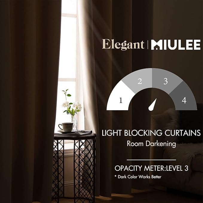 MIULEE Beige Blackout Bedroom Curtains Drapes 96 Inch Long 52"x96"