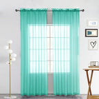 SpaceDresser Sheer Voile Window Treatment Rod Pocket Curtain Panels for Kitchen Bedroom Living Room Drapes Sunlight Filtering Privacy Semi Home Decor Assorted Colors Sizes (Turquoise, 52 W x 108 L)