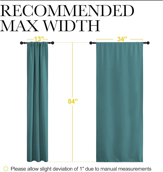 NICETOWN Blackout Curtains Window Draperies - Window Treatment Thermal Insulated Solid Room Darkening Drapes for Bedroom (Sea Teal, Set of 2 Panels, 34 by 84 inches Long)