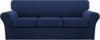 Turquoize 4 Piece Sofa Covers for 3 Cushion Couch Sofa Slipcover Soft Couch Cover for Dogs Washable Furniture Cover with 3 Individual Large Cushion Covers Feature Fabric (Large Sofa, Navy)