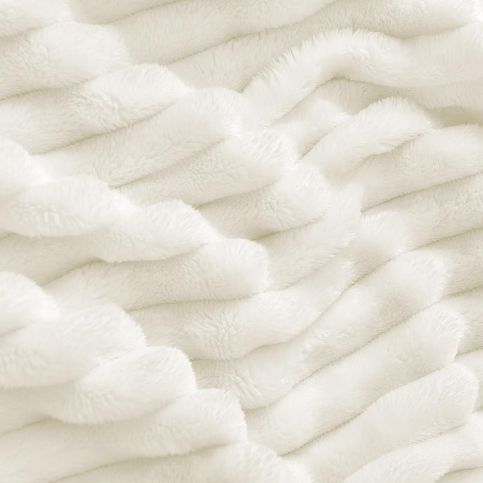 BEDELITE 3D Ribbed Jacquard Cream Blankets Queen Size for Bed, 90x90 Inch