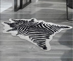 Zebra Print Rug Faux Animal Cowhide Skin Area Rug Leather Carpet Mat Small Size for Home Office Livingroom 3.1' x 3.6'