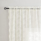 YJ YANJUN Vintage Lace Curtains 90 Inches Long for Dining Room Pair French Country Floral Sheer Curtains for Bedroom Playroom Ivory Cream Colored Boho Farmhouse Decoration 52 x 90 Off White
