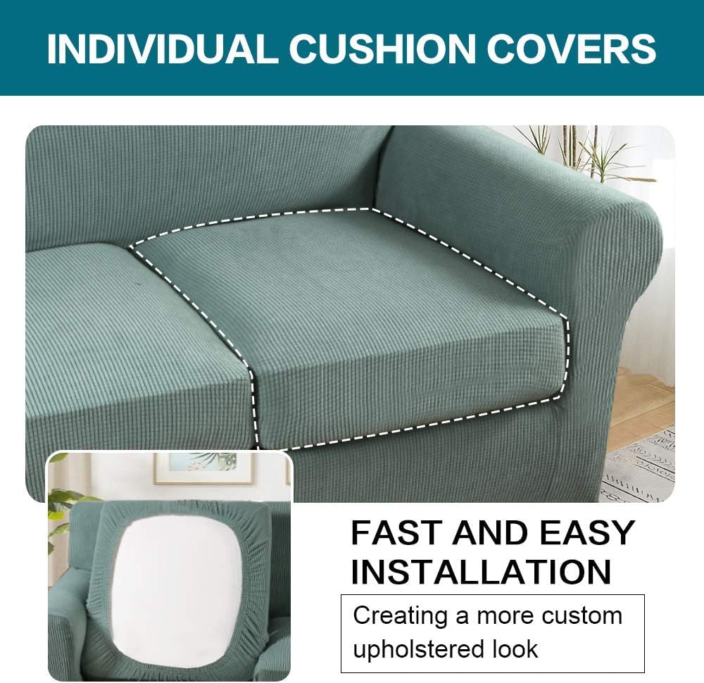 Turquoize 4 Piece Sofa Covers for 3 Cushion Couch Sofa Slipcover Soft Couch Cover for Dogs Washable Furniture Cover with 3 Individual Large Cushion Covers Feature Fabric (Large Sofa, Dark Cyan)