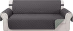 Reversible 4 Seater Sofa Cover 91 Inch Large Couch Cover Furniture Protector(Sofa XX-Large,Dark Grey/Light Grey)