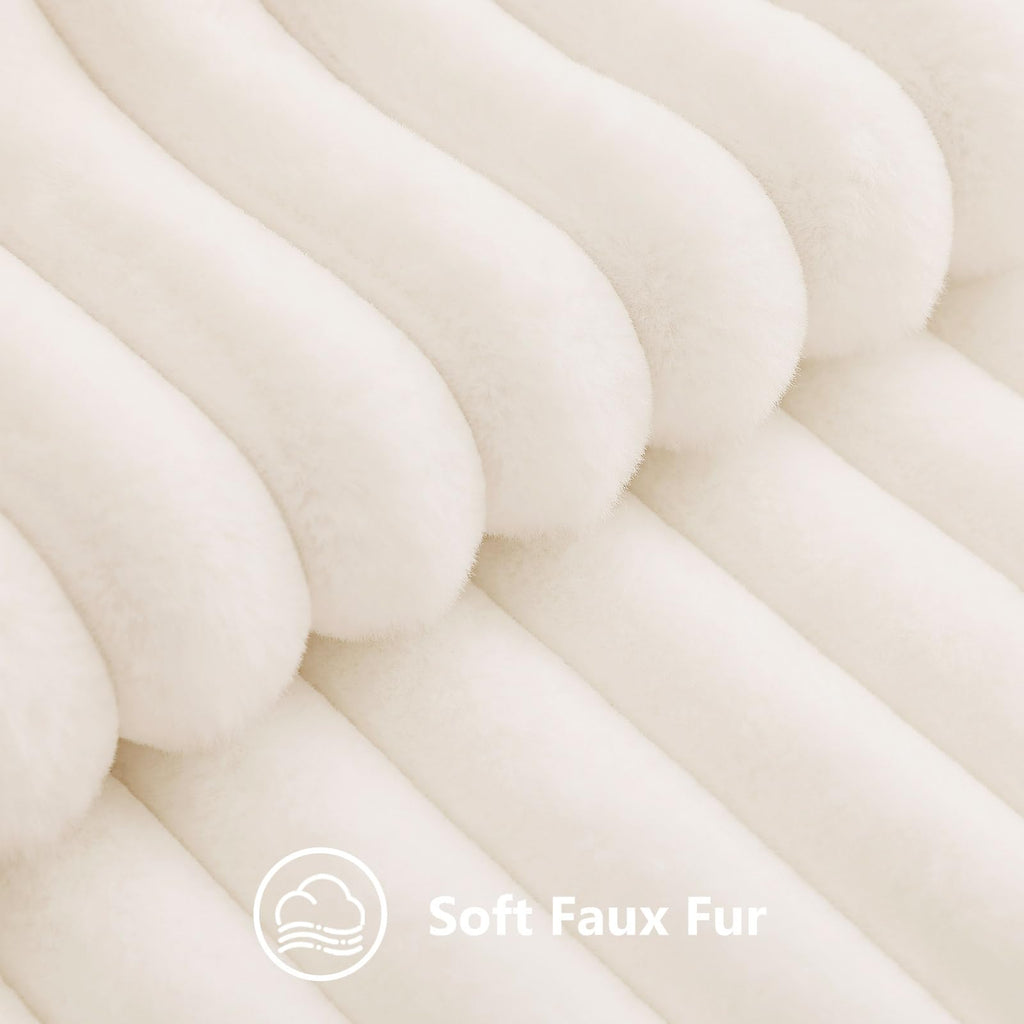 decorUhome Fall Faux Fur Throw Pillow Covers 22x22 Set of 2 Cream White