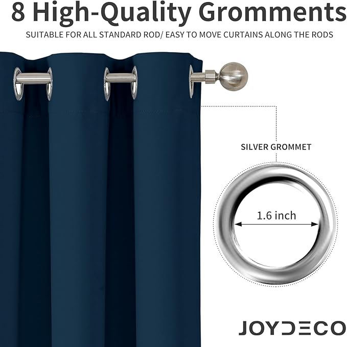 Joydeco Blackout Curtains 63 Inch Length 2 Panels Set, Thermal Insulated Long Curtains& Drapes 2 Burg, Room Darkening Grommet Drapes for Bedroom Living Room Window (Navy Blue, W52 x L63 Inch)