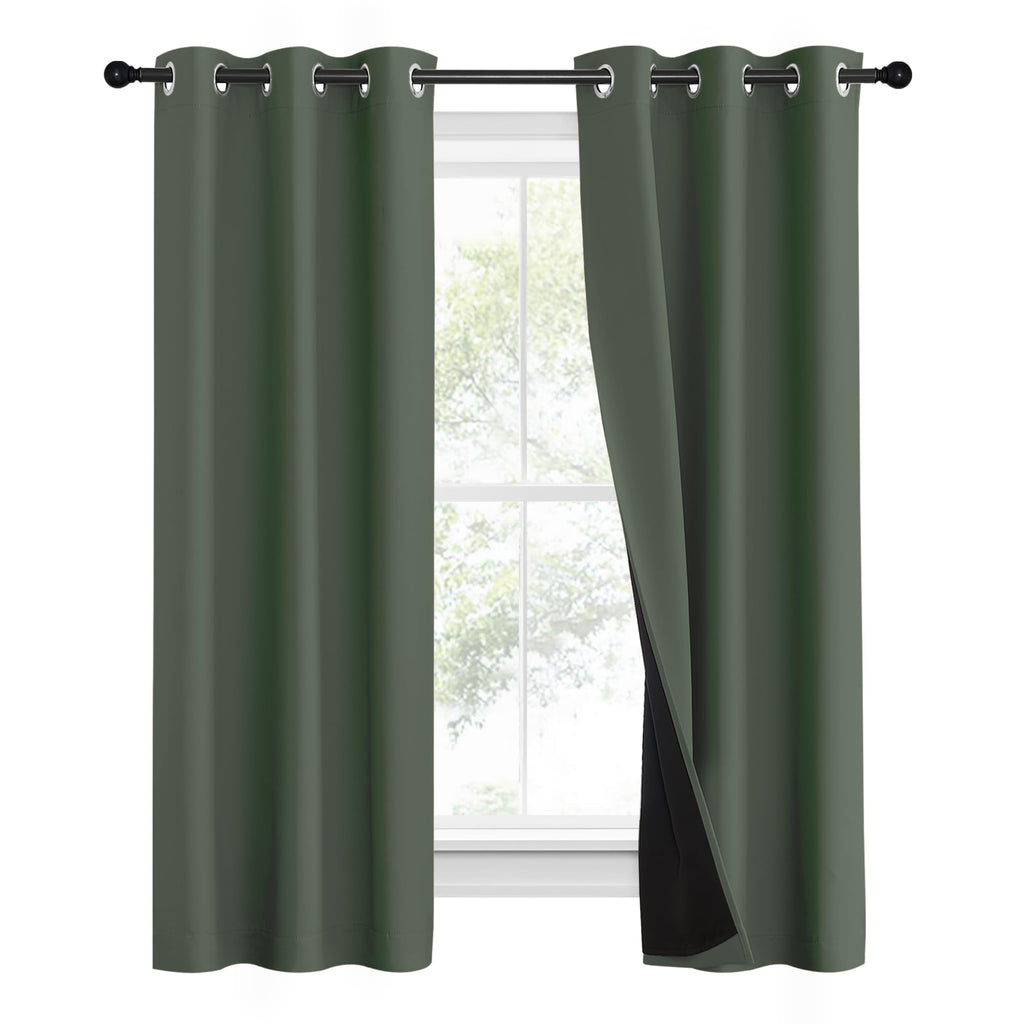 NICETOWN 100% Blackout Curtains 60" Long, Pair of Energy Smart & Noise Blocking Out Drapes for Baby Room Window, Thermal Insulated Guest Room Lined Window Dressing(Dark Mallard, 37" Wide)