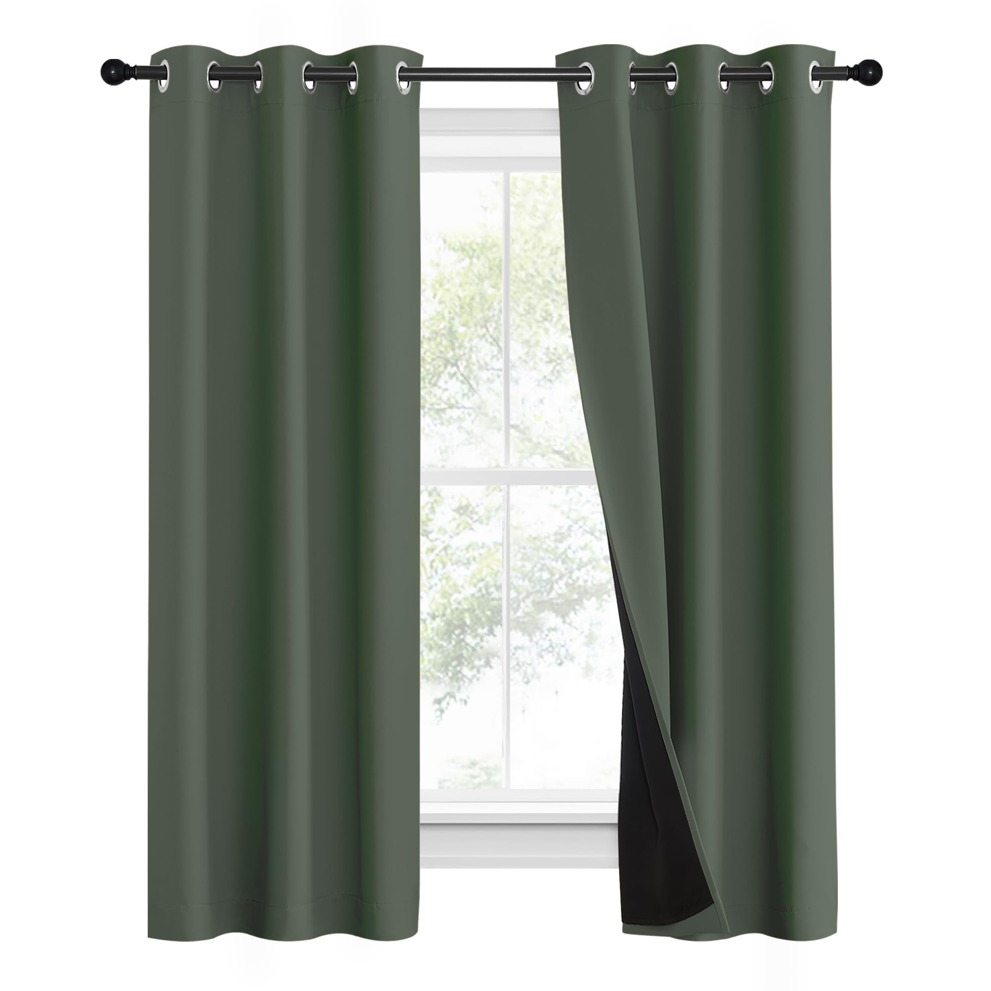 NICETOWN 100% Blackout Curtains 60" Long, Pair of Energy Smart & Noise Blocking Out Drapes for Baby Room Window, Thermal Insulated Guest Room Lined Window Dressing(Dark Mallard, 37" Wide)