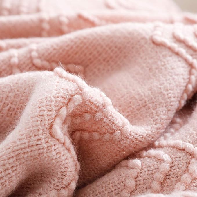 BOURINA Pink Throw Blanket 60x80 Inch Boho Knitted Soft Throw Sofa Blanket
