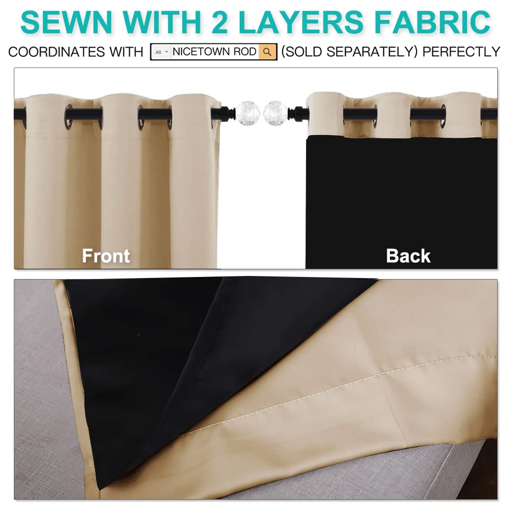 NICETOWN Living Room Completely Shaded Draperies, Privacy Protection & Noise Reducing Black Lined Insulated Window Treatment Curtain Panels for Patio Door (Set of 2 PCs, W42 x L84, Biscotti Beige)