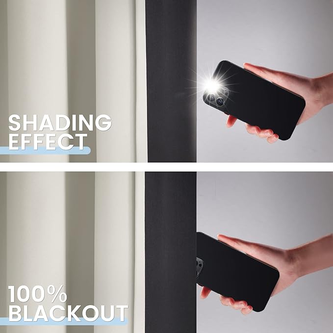 SimpleHome 100% Blackout Curtains for Bedroom,Thermal Insulated Grommet Window Drapes Room Darkening Cream Curtains for Living Room with Black Back,52 x 63 Inch,2 Panels