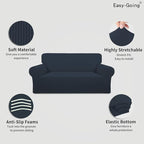 Easy-Going Stretch Oversized Loveseat Slipcover 1-Piece Sofa Cover Furniture Protector Couch Soft with Elastic Bottom for Kids Polyester Spandex Jacquard Fabric Small Checks Dark Blue