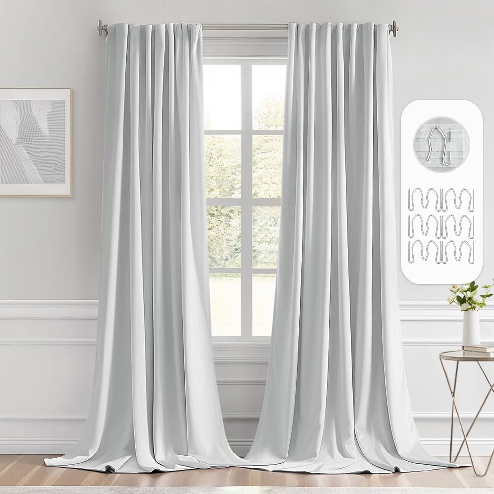 MIULEE Greyish White Back Tab Blackout Curtains 52x102 Inch Long 2 Panels