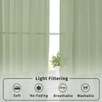 Aiyufeng Sage Green Sheer Curtains 36 inches Long 2 Panels, Green Tiers Short Kitchen Curtains Sheers Solid Half Window Drapes for Bedroom, Rod Pocket, 40" Wx36 L