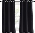 NICETOWN Black Curtains for Boys Room, Set of 2, W34 x L60, Blackout Thermal Insulated Window Treatment Solid Grommet Room Darkening for Bedroom/Night Shift