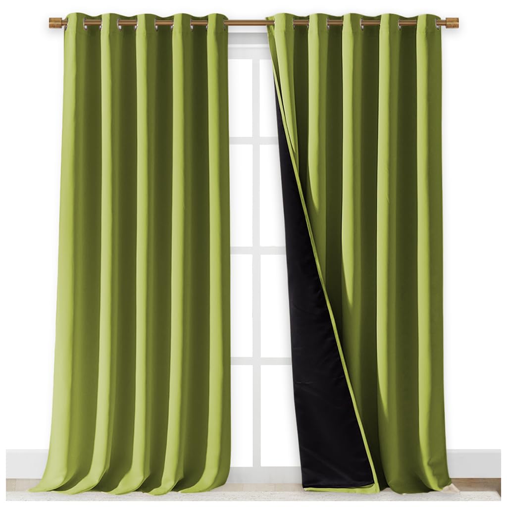 NICETOWN Full Shading Curtains for Windows, Fresh Green, Pack of 2, 62 inches W x 95 inches L, Super Heavy-Duty Black Lined Blackout Curtains for Bedroom, Privacy Assured Window Treatment