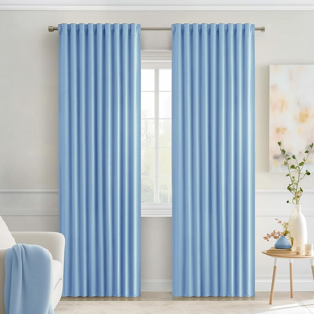 MIULEE Sky Blue Back Tab Blackout Curtains 52x72 Inches Long 2 Panels Set