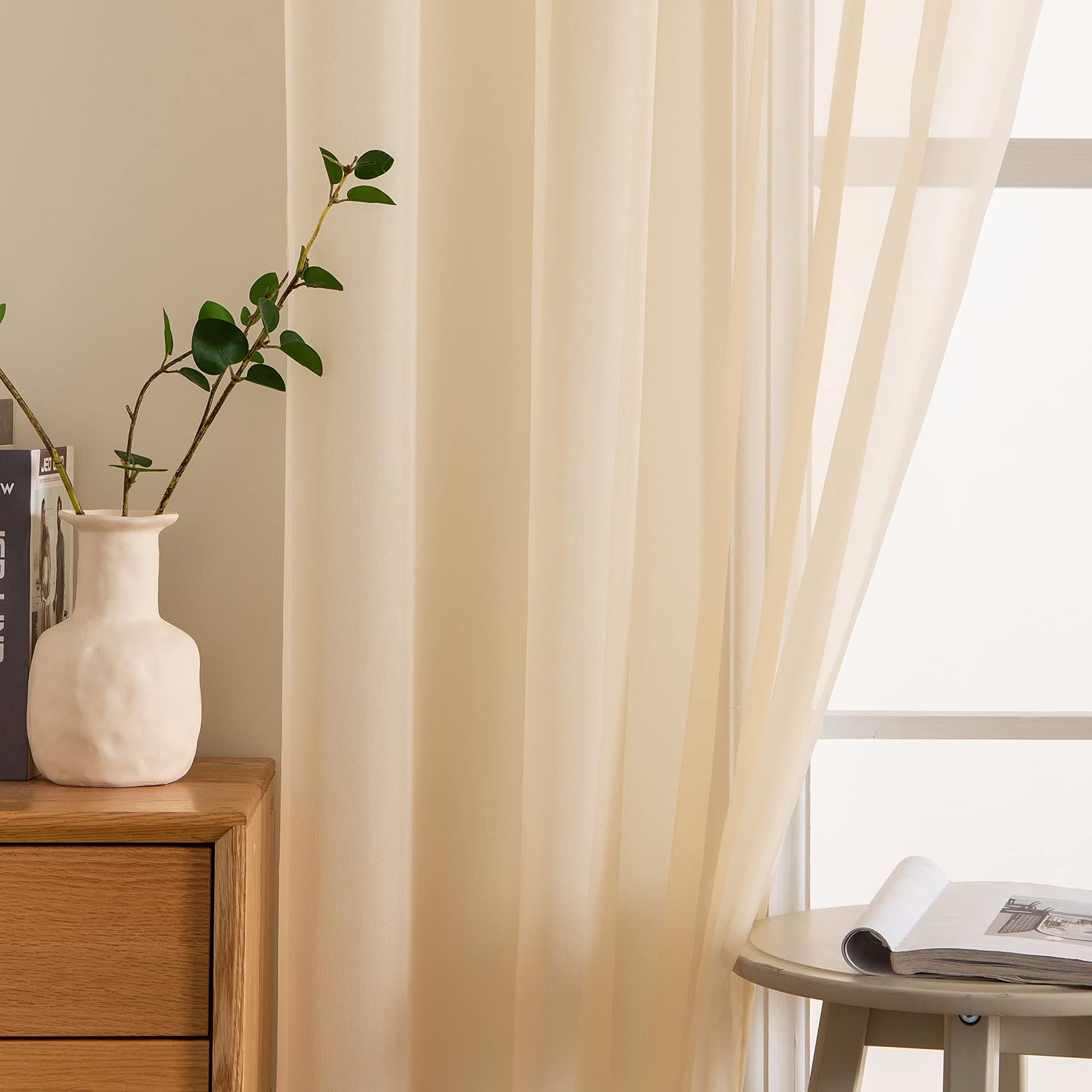 MIULEE Cream Beige Sheer Curtains 54 X 120 Inches, 2 Panels