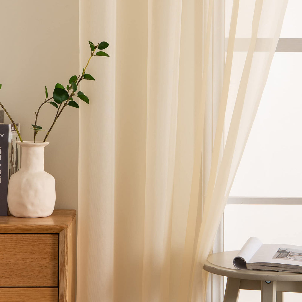 MIULEE Cream Beige Sheer Curtains 38 X 63 Inches, 2 Panels