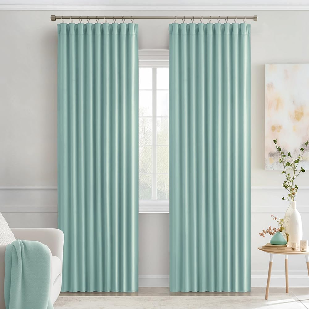 MIULEE Aqua Back Tab Blackout Curtains 52x90 Inch Long 2 Panels Set
