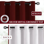 Yakamok Room Darkening 100% Blackout Curtains Grommet Window Treatments with 2 Thick Layers-Burgundy Red Thermal Insulated Drapes Set of 2 Panels for Bedroom Living Room 52 Inches by 96 Inches Length