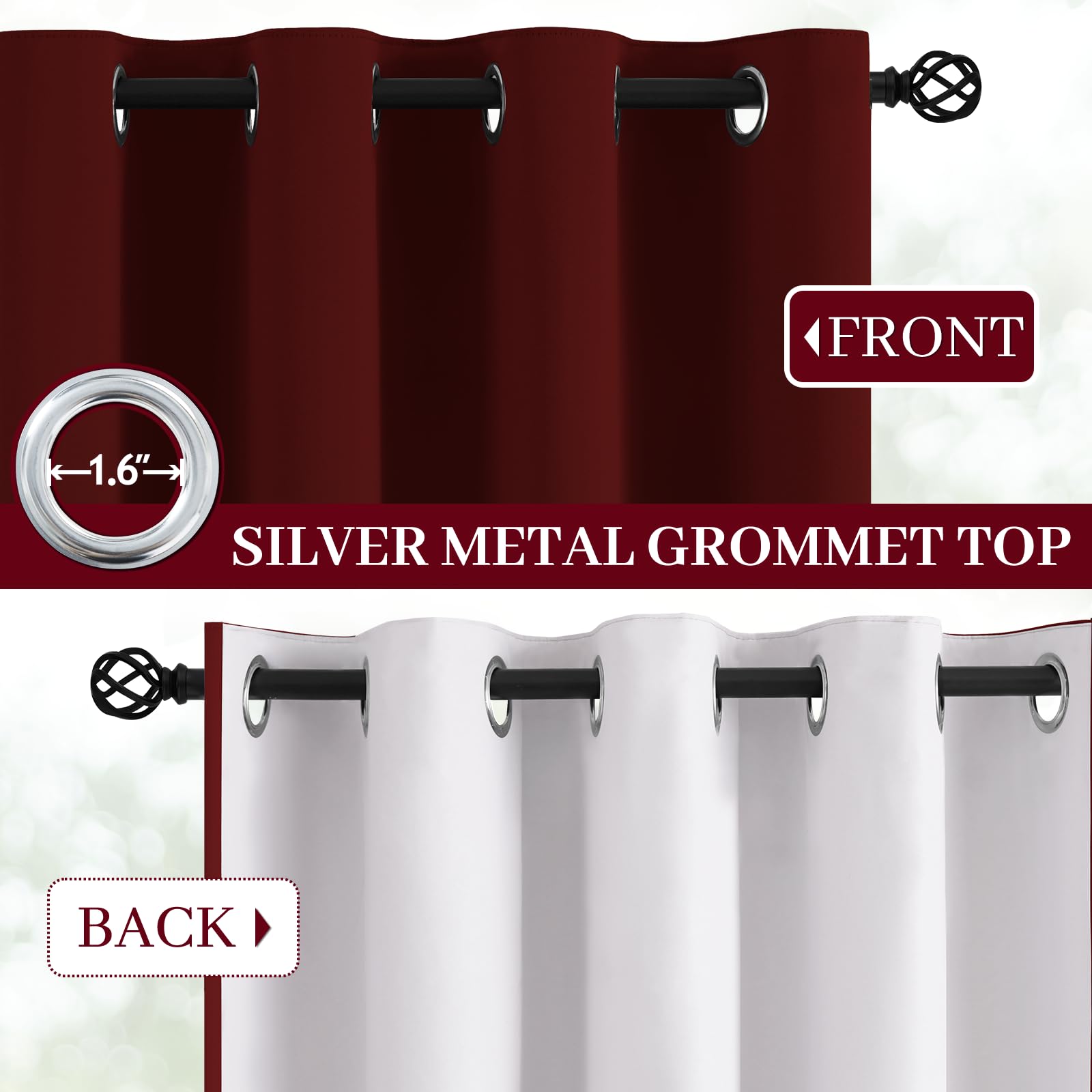 Yakamok 100% Blackout Curtains 52x96 inch Burgundy Red Window Drape-Bedroom