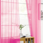 SpaceDresser Basic Rod Pocket Sheer Voile Window Curtain Panels Pink 1 Pair 2 Panels 52 Width 63 Inch Long for Kitchen Bedroom Children Living Room Yard（Pink, 52W x 63L）
