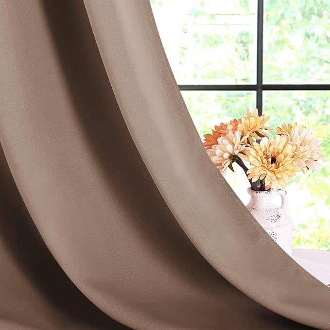 NICETOWN Blackout Window Curtains 80 inch Long, 2 Panels, 34 inch, Cappuccino, Grommet Top Room Darkening Thermal Insulated Solid Vertical Drapes for Bedroom/Kid Room