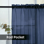 SpaceDresser Sheer Voile Window Treatment Rod Pocket Curtain Panels for Kitchen Bedroom Living Room Drapes Sunlight Filtering Privacy Semi Home Decor Assorted Colors Sizes (Navy, 52 W x 90 L)
