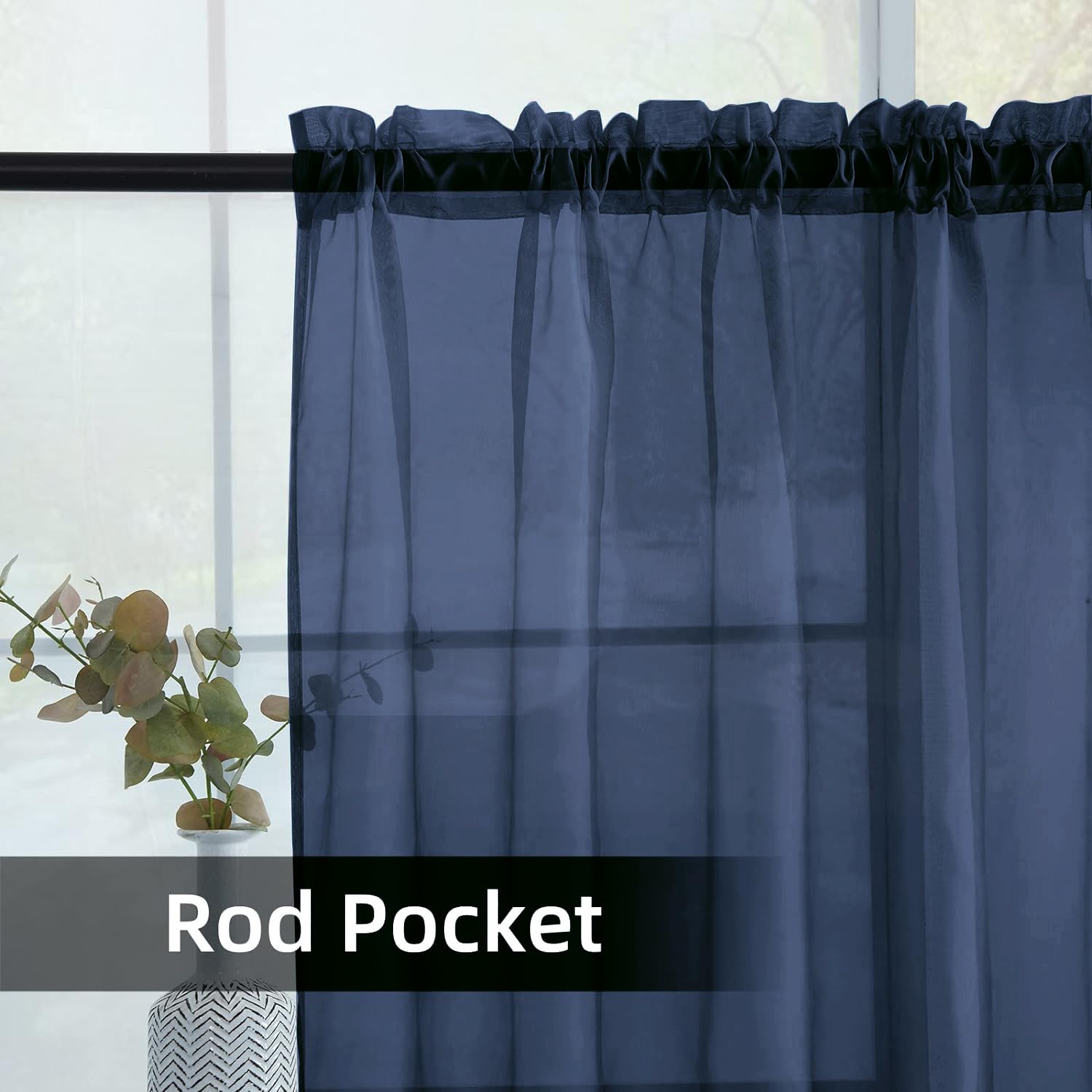 SpaceDresser Sheer Voile Window Treatment Rod Pocket Curtain Panels for Kitchen Bedroom Living Room Drapes Sunlight Filtering Privacy Semi Home Decor Assorted Colors Sizes (Navy, 52 W x 54 L)